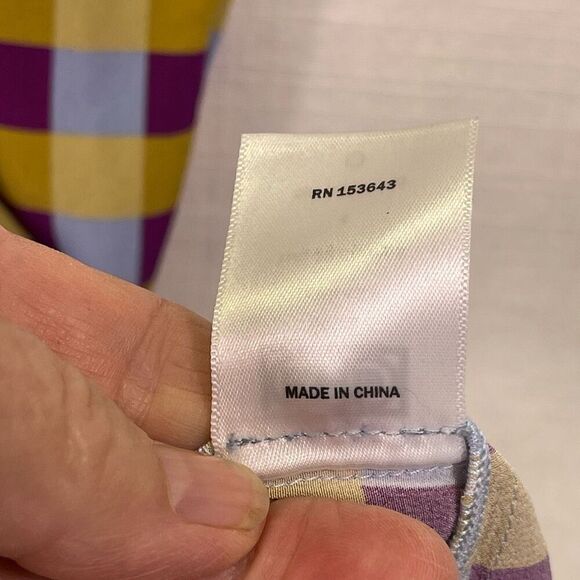 LHD Blue Plum Yellow Gingham Button Down Short Sleeve Silk Dress Size 4 - Picture 7 of 12